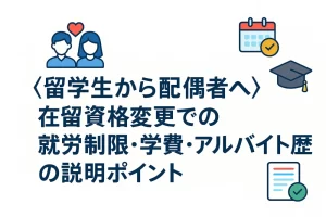 【留学生から配偶者へ】在留資格変更での就労制限・学費・アルバイト歴の説明ポイント