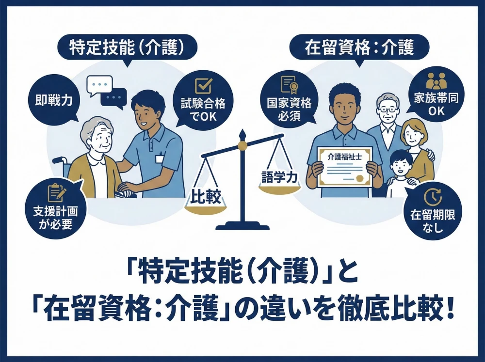 特定技能（介護）と在留資格「介護」の違い